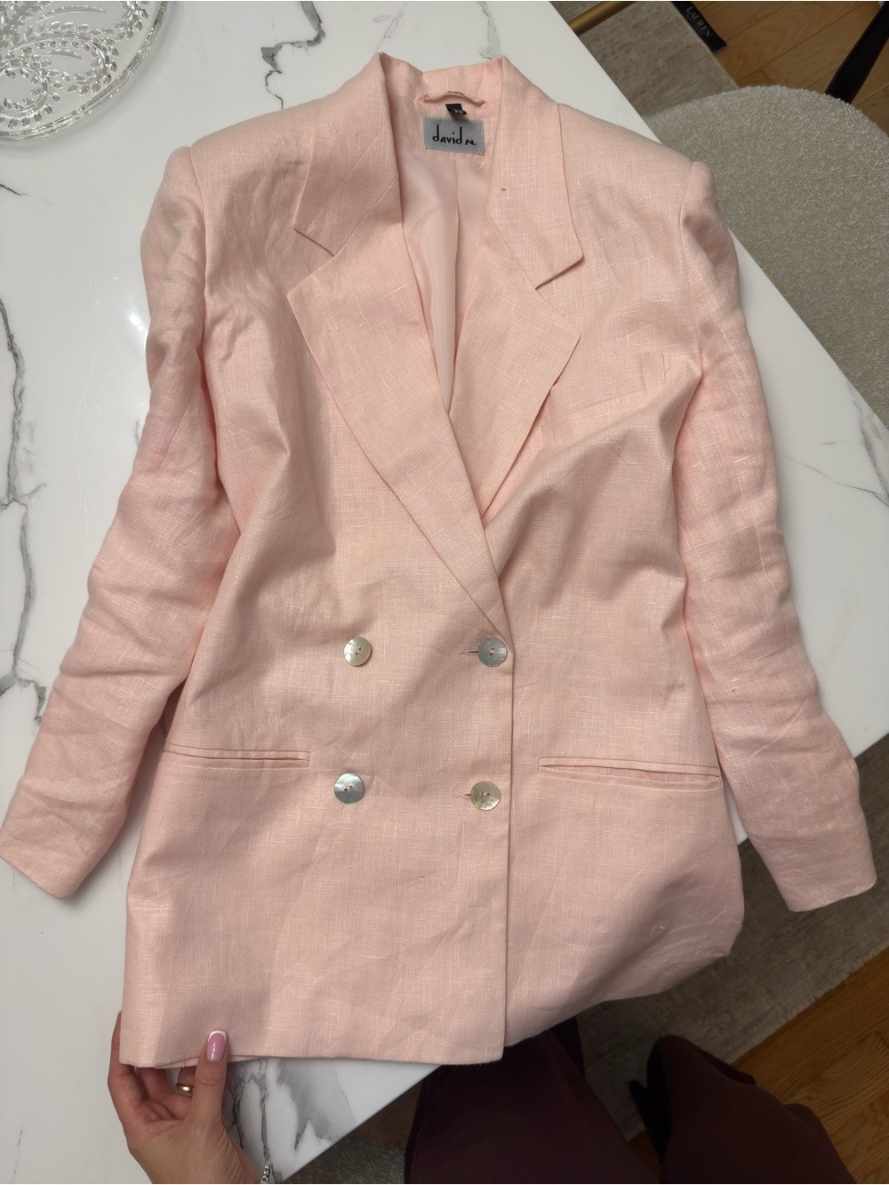 Women's Double-Breasted Pink Linen Blazer David N